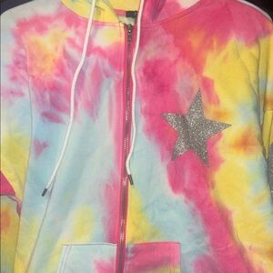 Vibrant Tie-Dye Hoodie with Glitter Star